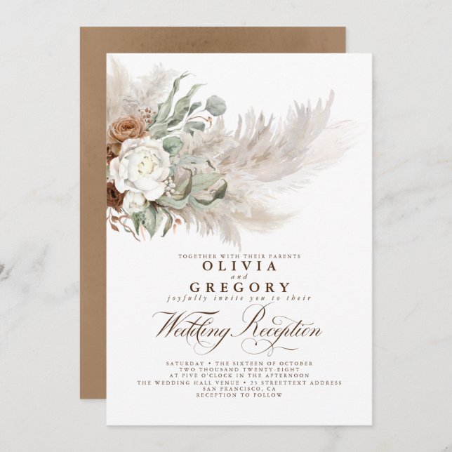 Convite Flores Terrenas e Recepções de casamento de Grama  (Frente/Verso)