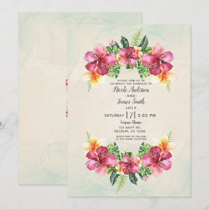 Convite Flores Tropicais Aloha Botânica Floral Casamento