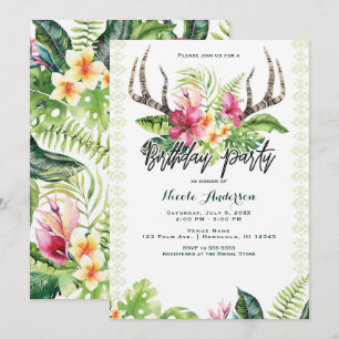 Convite Flores Tropicais Boho Rustic Antler Festa de anive