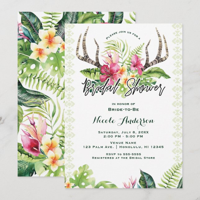 Convite Flores Tropicais Boho Rústico Chuveiro de Noiva co (Frente/Verso)