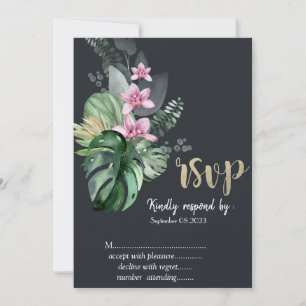 Convite Flores Tropicais Dark RSVP  