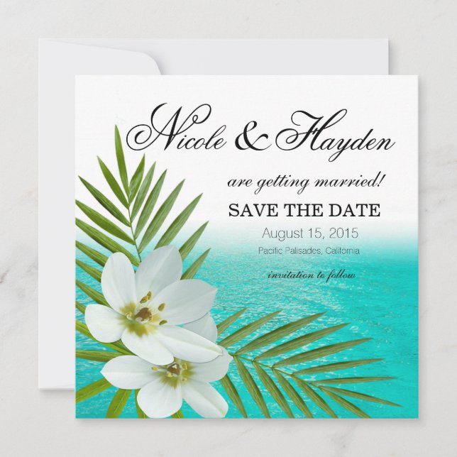 Convite Flores Tropicais de Aloha Beach Save the Date (Frente)