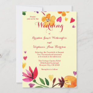 Convite Flores Tropicais de Aquarela e Casamento Cardíaco