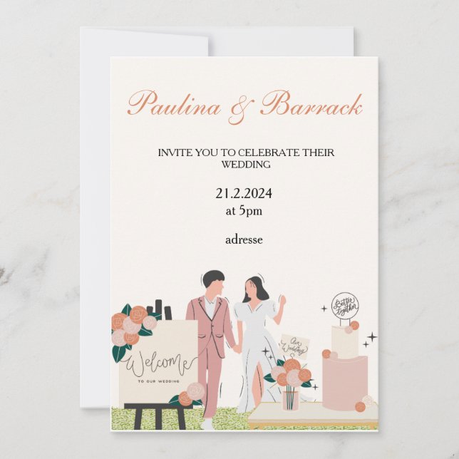 Convite Flores Tropicais de Aquarela e Casamento Verde (Frente)