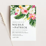 Convite Flores Tropicais de Aquarela e Casamento Verde<br><div class="desc">Convide convidados para o seu casamento com este convite de casamento tropical. Apresenta a terra de aquarela de hibisco, plumeria, palmeiras e outras plantas tropicais. Personalize este convite de casamento em aquarela adicionando seus próprios detalhes. Este convite de casamento botânico de verão é perfeito para casamentos de destino e casamentos...</div>