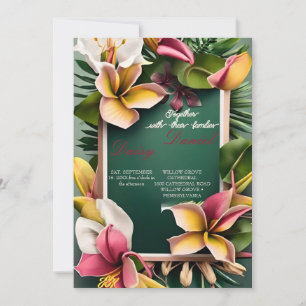 Convite Flores Tropicais de Aquarela e Casamento Verde I