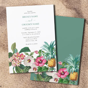 Convite Flores Tropicais De Cores Aquáticas E Casamento Ve