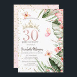 Convite Flores tropicais deixam aniversário de 30 anos de<br><div class="desc">Dourada tiara,  flores tropicais e diamantes em fundo branco.</div>