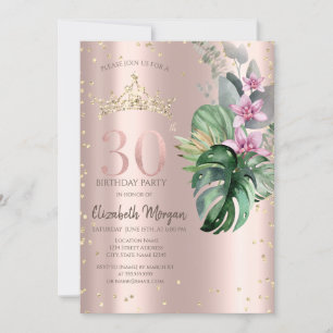 Convite Flores Tropicais Diamantes Dourado Rosa 30º Aniver