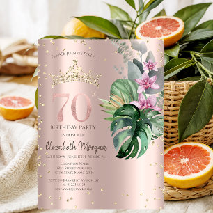 Convite Flores Tropicais Diamantes Dourado Rosa 70º Aniver