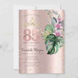 Convite Flores Tropicais Diamantes Ouro Rosa 85º Aniversár