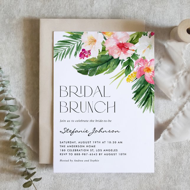 Convite Flores Tropicais e Bridal de Verão Verde Brunch (Criador carregado)