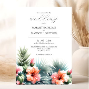 Convite Flores Tropicais e Folhagens em Aquarela para Casa