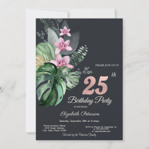 Convite Flores Tropicais Escuras Aniversário de 25 anos