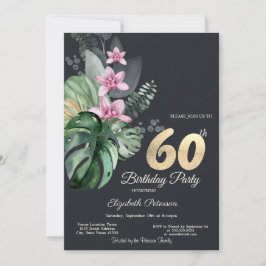Convite Flores Tropicais Escuro 60º Aniversário