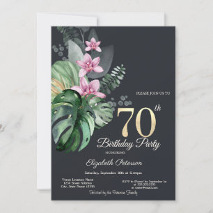 Convite Flores Tropicais Escuro 70º Aniversário