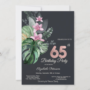 Convite Flores Tropicais Escuro Aniversário de 65 anos