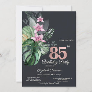 Convite Flores Tropicais Escuro Aniversário de 85 anos
