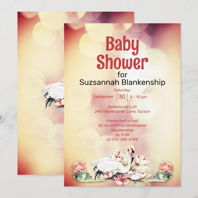 Convite Flores Tropicais & Flamingo Baby Shower Personaliz (Frente/Verso)