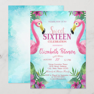 Convite Flores Tropicais Flamingos Rosa Festa Sweet 16