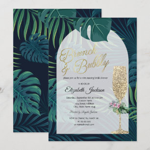 Convite Flores Tropicais Folhas de Palmeira Taça de Champa