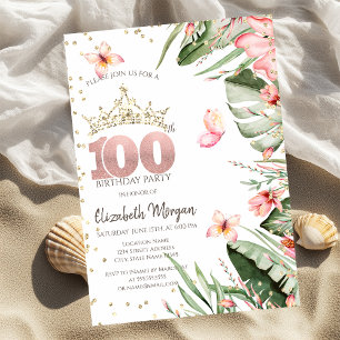 Convite Flores Tropicais Folhas Diamantes 100º Aniversário