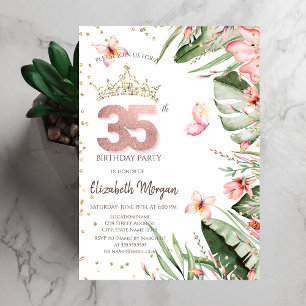 Convite Flores Tropicais Folhas Diamantes 35º Aniversário