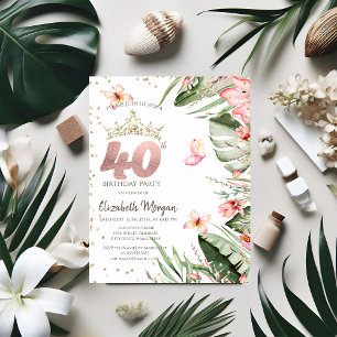 Convite Flores Tropicais Folhas Diamantes 40º Aniversário