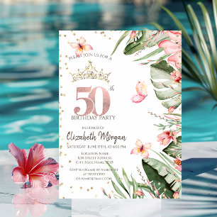 Convite Flores Tropicais Folhas Diamantes 50º Aniversário