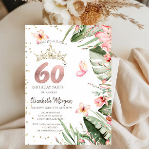 Convite Flores Tropicais Folhas Diamantes 60º Aniversário