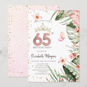 Convite Flores Tropicais Folhas Diamantes 65º Aniversário