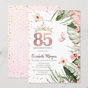 Convite Flores Tropicais Folhas Diamantes 85º Aniversário