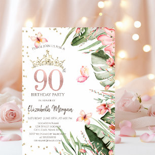 Convite Flores Tropicais Folhas Diamantes 90º Aniversário
