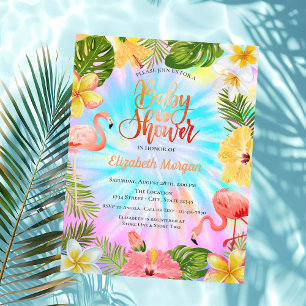 Convite Flores Tropicais Folhas Flamingos Chá de Bebê
