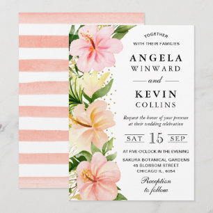 Convite Flores Tropicais Rosa em Aquarela Casamento