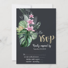 Convite Flores Tropicais RSVP Escuro