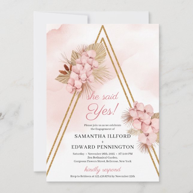 Convite Flores Tropicais Secas Ela Disse Sim Noivado (Frente)