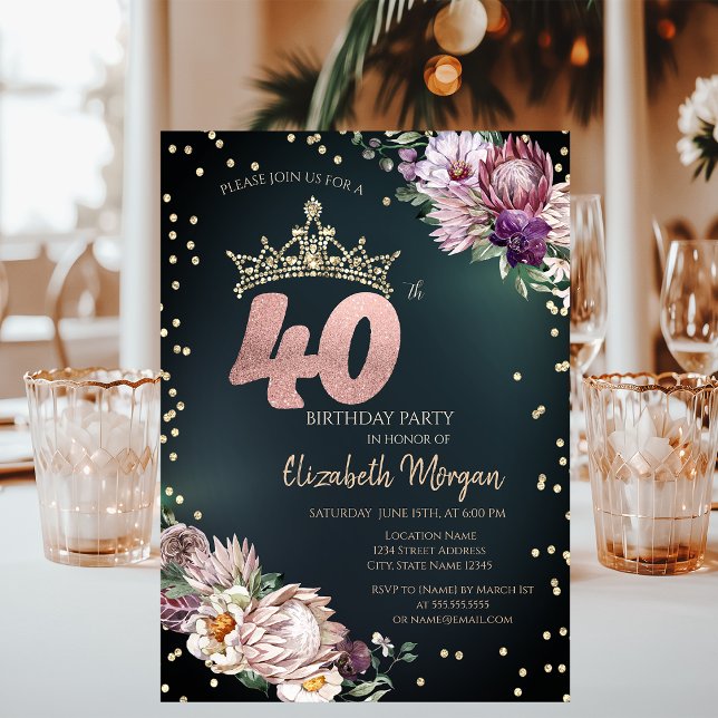 Convite Flores Tropicais Tiara Diamantes Verde 40º (Criador carregado)