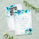 Convite Flores verdes de chá azuis florais de casamento, t<br><div class="desc">Flores verdes azuis convite para casamento floral modelo de download instantâneo com QR RSVP no fundo,  tudo em um convite.</div>