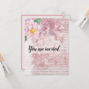 Convite Flores Verdes Rosa-Rosa Vintage em Perturbação do 