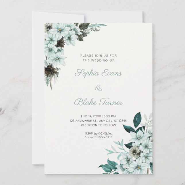 Convite Flores Verdes Rústicos Casamento Boho Branco (Frente)