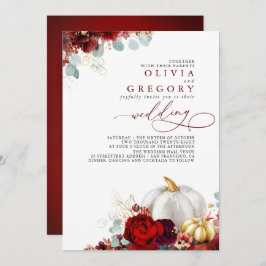 Convite Flores Vermelhas Brilhantes Casamento outono de Bo