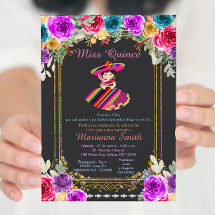 Convite Flores Vermelhas Charro Dourado Quinceañera