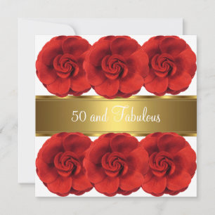 Convite Flores Vermelhas Dourado Branco 50 e Fabul
