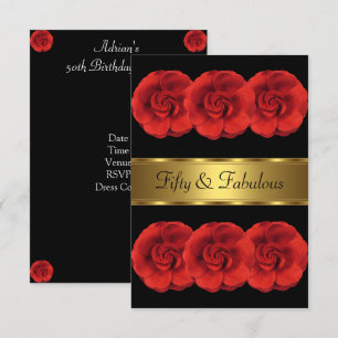 Convite Flores Vermelhas Dourado Preto Fabuloso 50