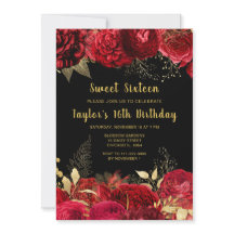 Flores Vermelhas e Douradas Elegantes Sweet Sixtee