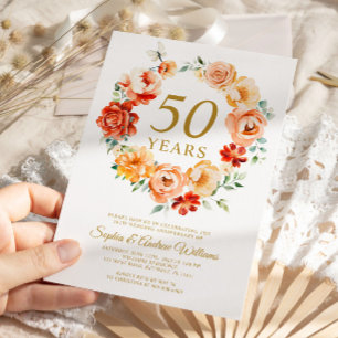 Convite Flores Vermelhas e Rosa Blush 50 anos