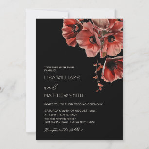 Convite Flores Vermelhas Elegantes e Sombrias Casamento