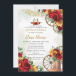 Convite Flores Vermelhas Girassóis Fogueira Fogueira Quinc<br><div class="desc">Personalize este vibrante e girassol floral Quinceañera / doce convite de 16 anos, fácil e rapidamente. Basta clicar no botão personalizar para editar os textos, alterar as fontes e as cores das fontes. Apresentando rosas vermelhas brilhantes e girassóis, botas de cowboy florais e ferradura. Itens correspondentes disponíveis no repositório. c)...</div>