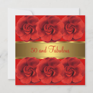 Convite Flores Vermelhas Ouro 50 e Fabuloso